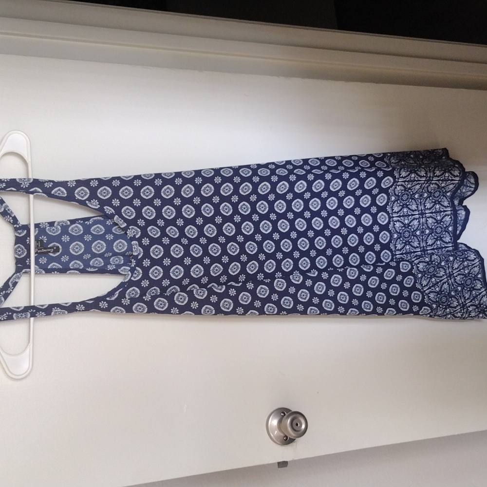 Blue and white racer back tank dress